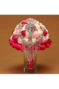 Pink Round Wedding Bridal Bouquet with Ribbons