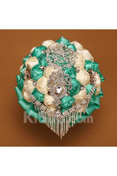 Tiffany Blue Round Wedding Bridal Bouquet with Ribbons