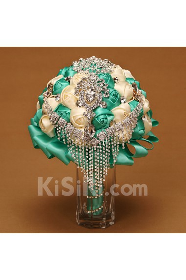 Tiffany Blue Round Wedding Bridal Bouquet with Ribbons