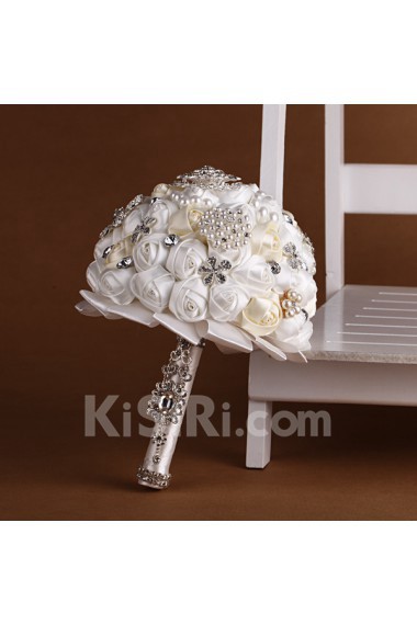 Elegant Handmade Round Shape Satin Wedding Bridal Bouquet 