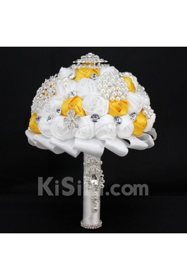 Elegant Handmade Round Shape Satin Wedding Bridal Bouquet 