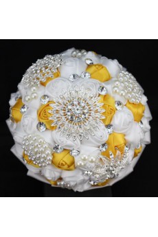 Elegant Handmade Round Shape Satin Wedding Bridal Bouquet 