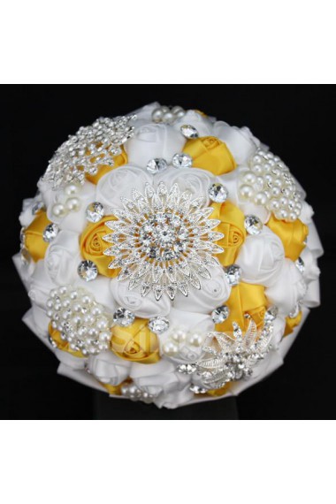 Elegant Handmade Round Shape Satin Wedding Bridal Bouquet 