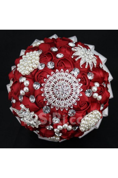 Elegant Handmade Round Shape Satin Wedding Bridal Bouquet 