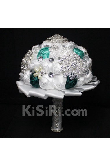 Elegant Handmade Round Shape Satin Wedding Bridal Bouquet 