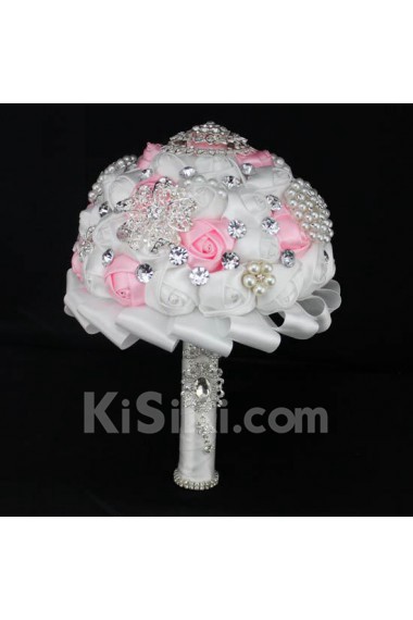 Elegant Handmade Round Shape Satin Wedding Bridal Bouquet 