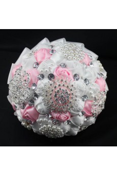 Elegant Handmade Round Shape Satin Wedding Bridal Bouquet 