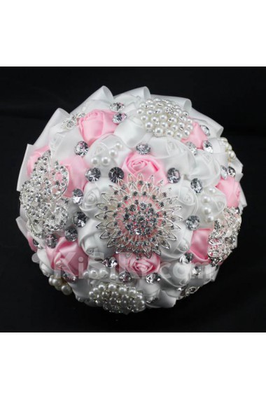 Elegant Handmade Round Shape Satin Wedding Bridal Bouquet 