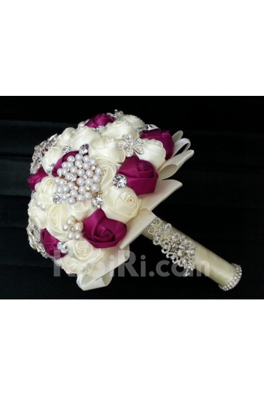 Elegant Handmade Round Shape Satin Wedding Bridal Bouquet 