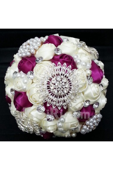 Elegant Handmade Round Shape Satin Wedding Bridal Bouquet 