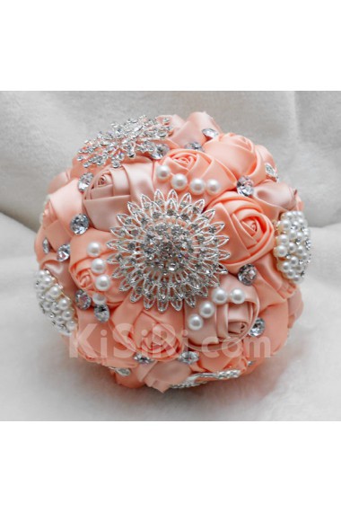 Elegant Handmade Round Shape Satin Wedding Bridal Bouquet 