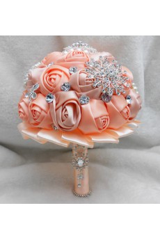 Elegant Handmade Round Shape Satin Wedding Bridal Bouquet 