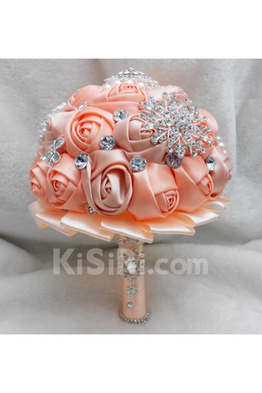 Elegant Handmade Round Shape Satin Wedding Bridal Bouquet 