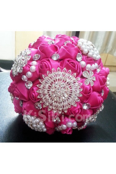 Elegant Handmade Round Shape Satin Wedding Bridal Bouquet 