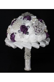 Elegant Handmade Round Shape Satin Wedding Bridal Bouquet 