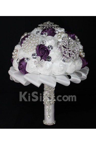 Elegant Handmade Round Shape Satin Wedding Bridal Bouquet 