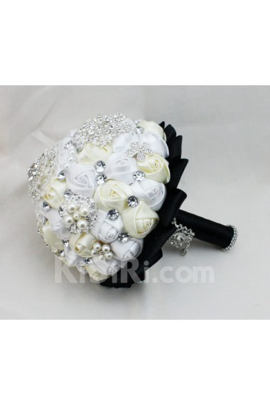 Elegant Handmade Round Shape Satin Wedding Bridal Bouquet 