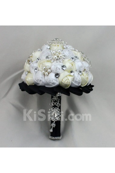 Elegant Handmade Round Shape Satin Wedding Bridal Bouquet 