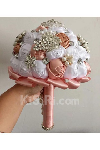 Elegant Handmade Round Shape Satin Wedding Bridal Bouquet 