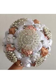 Elegant Handmade Round Shape Satin Wedding Bridal Bouquet 