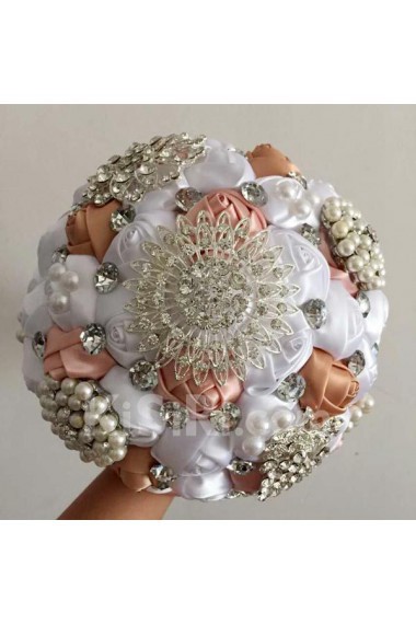 Elegant Handmade Round Shape Satin Wedding Bridal Bouquet 