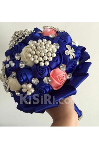 Elegant Handmade Round Shape Satin Wedding Bridal Bouquet 