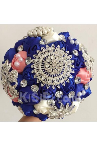 Elegant Handmade Round Shape Satin Wedding Bridal Bouquet 