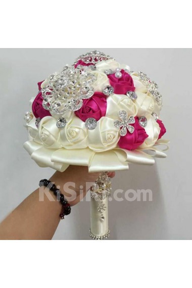 Elegant Handmade Round Shape Satin Wedding Bridal Bouquet 