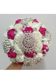 Elegant Handmade Round Shape Satin Wedding Bridal Bouquet 