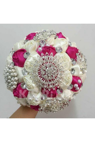 Elegant Handmade Round Shape Satin Wedding Bridal Bouquet 