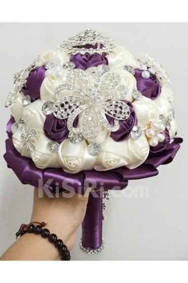 Elegant Handmade Round Shape Satin Wedding Bridal Bouquet 