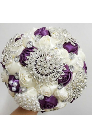 Elegant Handmade Round Shape Satin Wedding Bridal Bouquet 