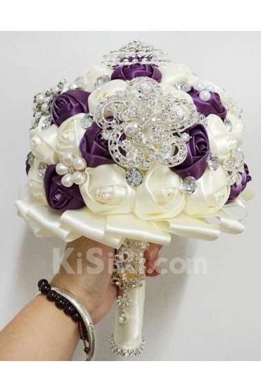 Elegant Handmade Round Shape Satin Wedding Bridal Bouquet 