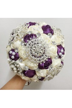 Elegant Handmade Round Shape Satin Wedding Bridal Bouquet 