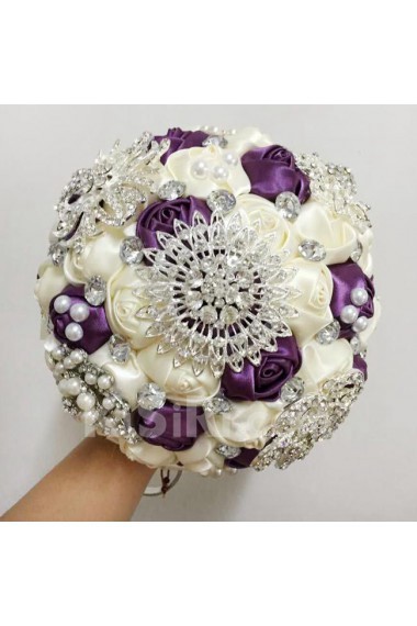 Elegant Handmade Round Shape Satin Wedding Bridal Bouquet 