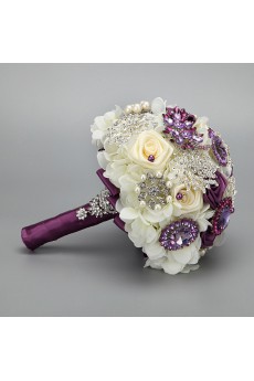 Romantic Rose Bouquet with Purple Diamond Wedding Bridal Bouquet Of Bride 