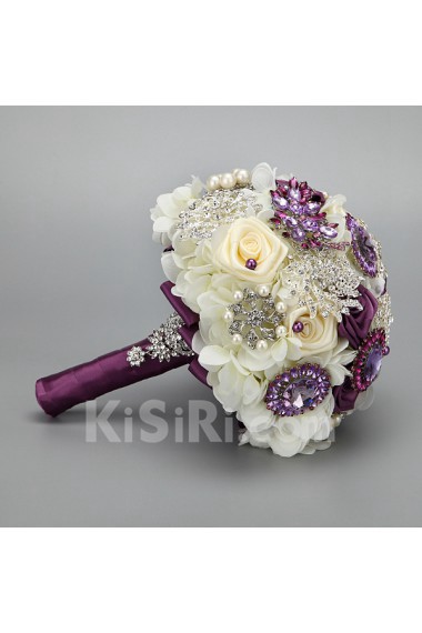 Romantic Rose Bouquet with Purple Diamond Wedding Bridal Bouquet Of Bride 