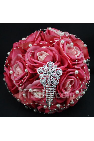 Elegant Eed Satin Wedding Bridal Bouquet with Imitation Pearl