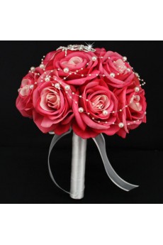 Elegant Eed Satin Wedding Bridal Bouquet with Imitation Pearl