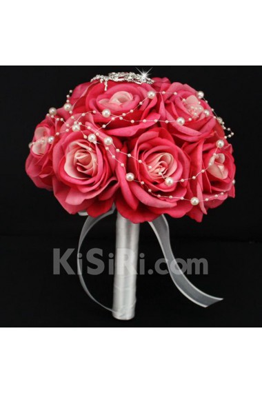 Elegant Eed Satin Wedding Bridal Bouquet with Imitation Pearl