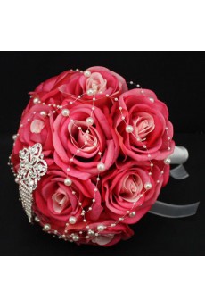 Elegant Eed Satin Wedding Bridal Bouquet with Imitation Pearl