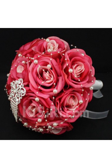 Elegant Eed Satin Wedding Bridal Bouquet with Imitation Pearl