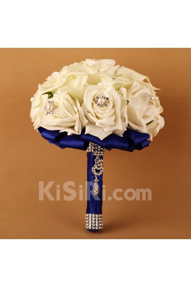 PE Roses with Pearl Round Shape Wedding Bridal Bouquet