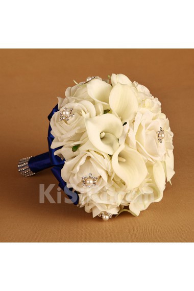 PE Roses with Pearl Round Shape Wedding Bridal Bouquet