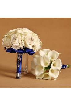 PE Roses with Pearl Round Shape Wedding Bridal Bouquet