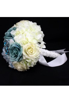 Elegant Round Shape Ivory And Blue Wedding Bouquet with Simulation Roses