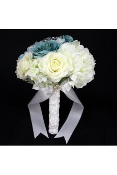 Elegant Round Shape Ivory And Blue Wedding Bouquet with Simulation Roses