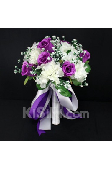 Romantic Purple Simulation Roses with Ribbon Wedding Bridal Bouquet