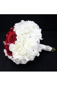 Ivory Satin Rose Wedding Bridal Bouquet with Rhinestone And Ribbon