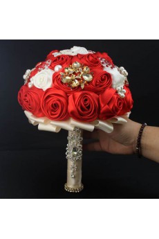 Red & White Silk Rose Wedding Bridal Bouquet